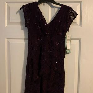 Deep purple dress comes to knee